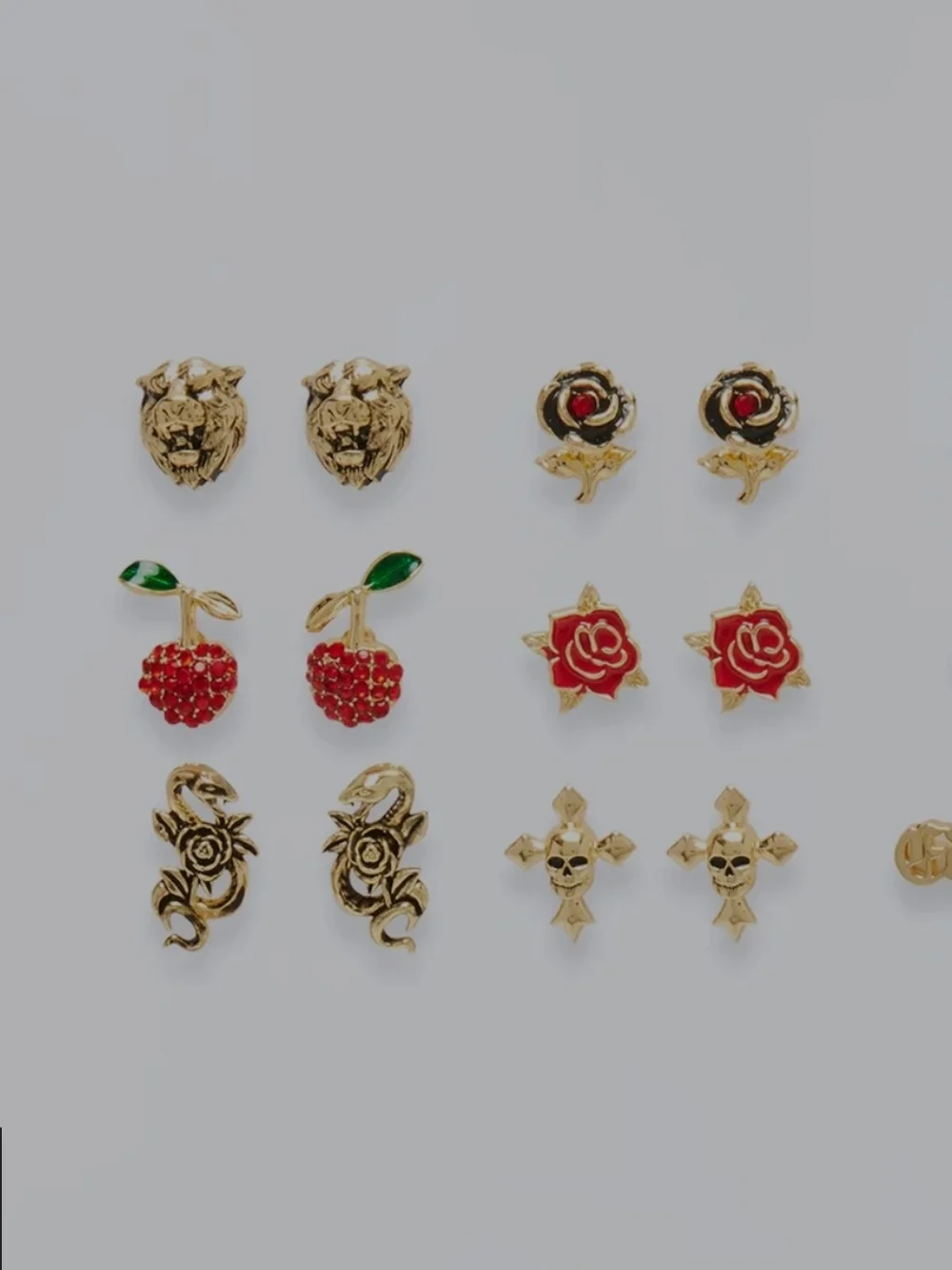 Ed Hardy Stud Earrings Set of 9 - Black & Pink Accents - Picture 7 of 7